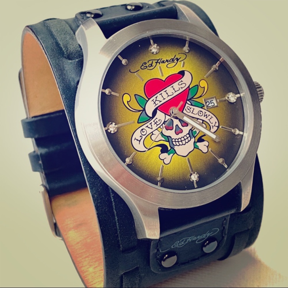 🎃 Authentic Ed Hardy Leather Love Kills Watch